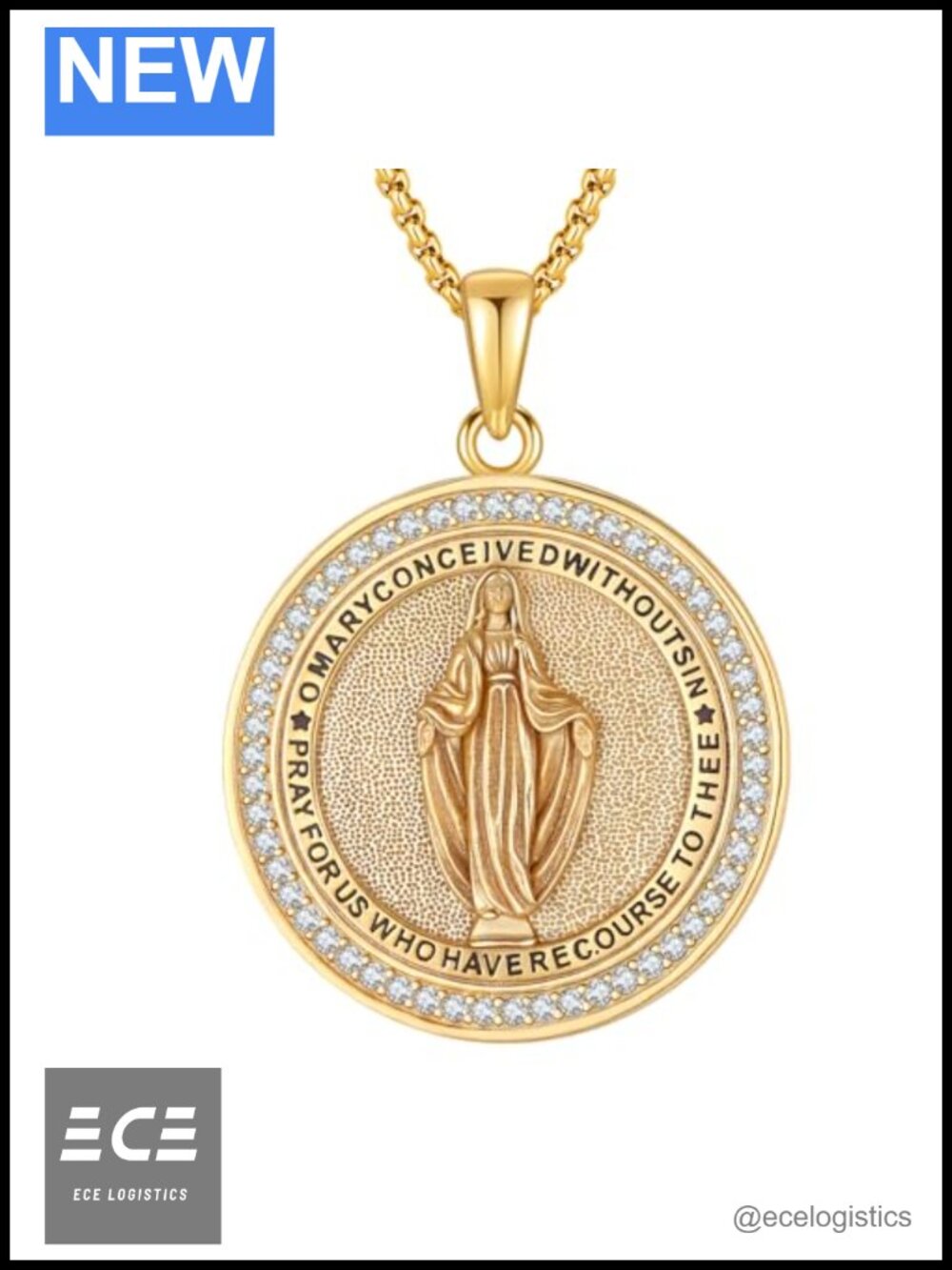 925 Sterling Silver Virgin Mary Necklace 18K Gold Plated Catholic Medal Pendant